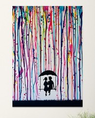 Couple In The Rain Love Abstract Wall Art 39″x27″ Canvas – Ready to Hang on Wall