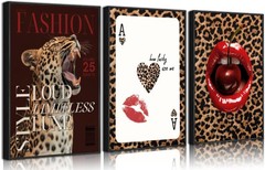Trendy Leopard Wall Art Set of 3,Fashion Cheetah Poster Prints,Y2K Preppy Wal…