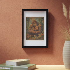 Vintage SASQUATCH FAMILY Wall Art, BIGFOOT Flower Poster, Cryptid Botanical Yeti