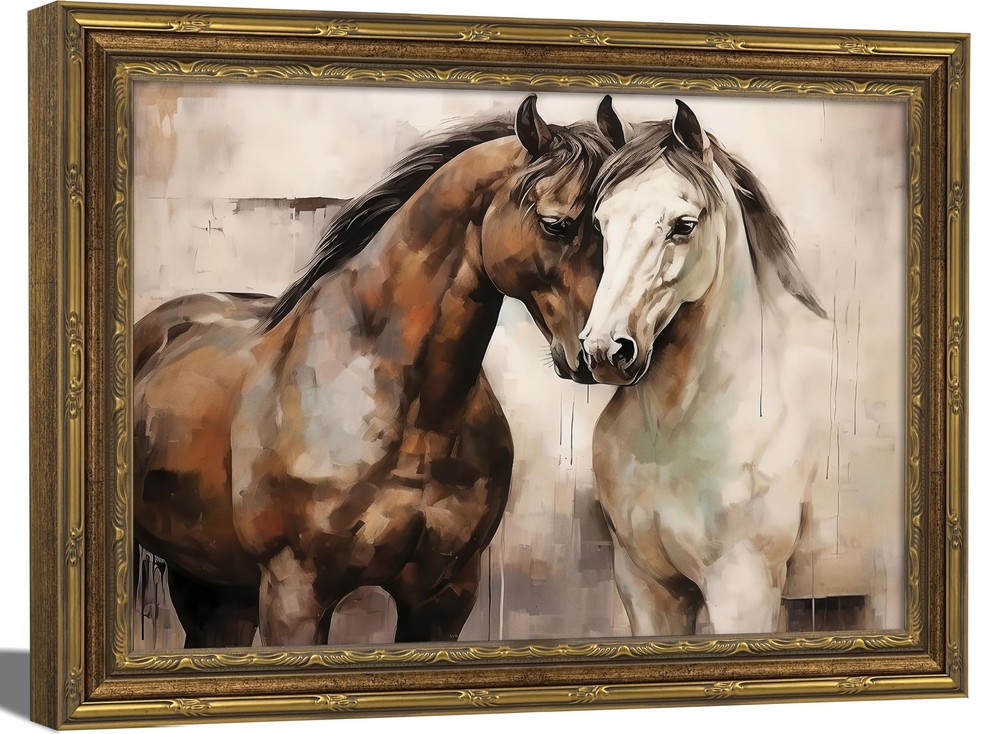 Vintage Gold Framed Horse Wall Art Vintage Horses Painting Picture Wall Decor…
