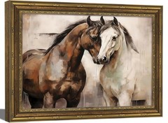 Vintage Gold Framed Horse Wall Art Vintage Horses Painting Picture Wall Decor…