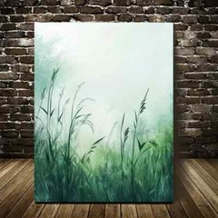 Emerald Green Mint Grass Meadow Painting Metal Print Ready to Hang