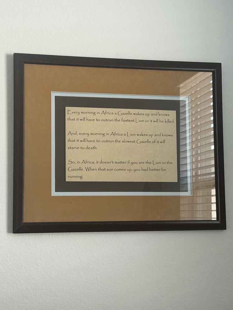 Framed “Lion & Gazelle” Inspirational Quote Wall Art 33.5” x 26.5” Black Frame