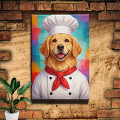 Chef Dog White Hat Abstract Portrait Framed Canvas Wall Art 12x18inch
