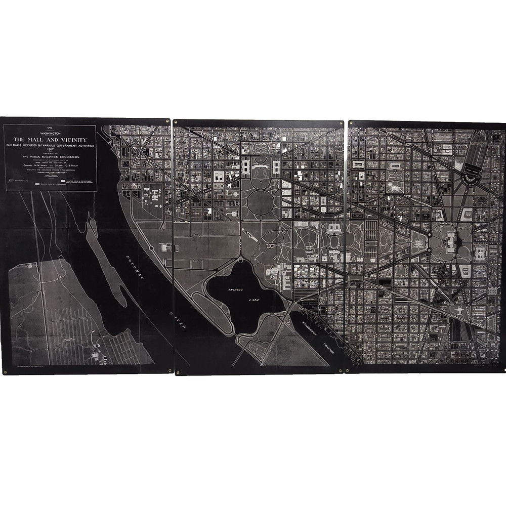 Rare Vintage DC The Mall Metal Triptych 48×24 Collector Wall Art Map Decor