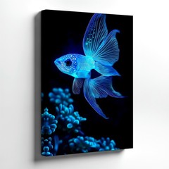 Wall Art Glowing Blue Betta Fish Canvas Print Neon Underwater Marine Home Decor