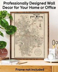1928 Greater Fort Worth Texas City Map Vintage Tarrant County Wall Art