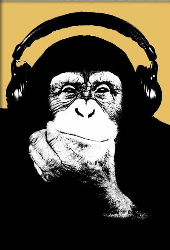 Headphone Monkey Poster Pop Art Thinking Chimpanzee 24×36 -Modern Home Decor New