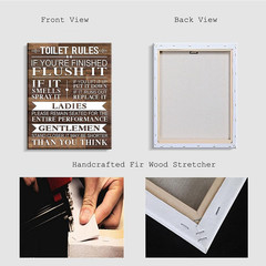 Bathroom Canvas Wall Art Rustic Funny Toilet Rules Prints Signs Framed Wood Back