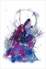 Galaxy Wolf Cutout Watercolor Painting Print Wall Art Home Decor – POSTER 20×30