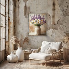 16×20 Lavender and Daisy Bouquet Wall Art Canvas Print