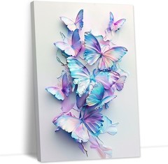 Butterfly Canvas Wall Art White Blue Purple Butterfly Pictures Wall Decor Abs…