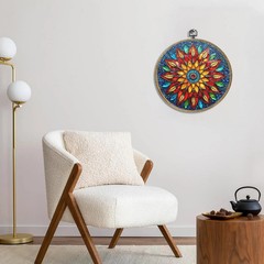 Colorful Geometric Mandala Framed Round Wall Decor Canvas Wall Art Hanging Print