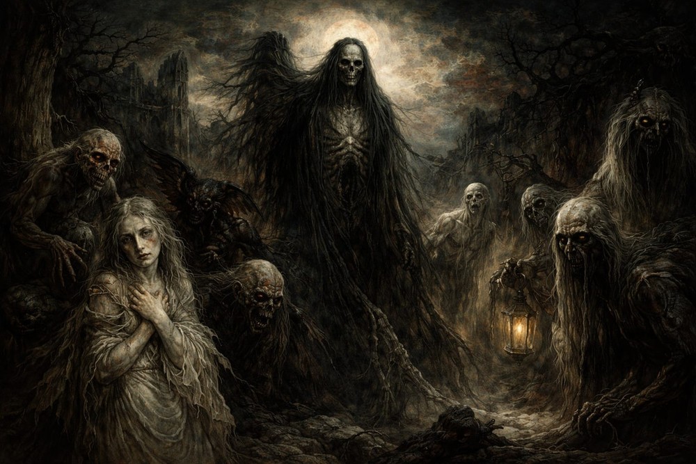 Creepy Art Print Night Creatures Monster Halloween Horror Painting 13×19 Poster