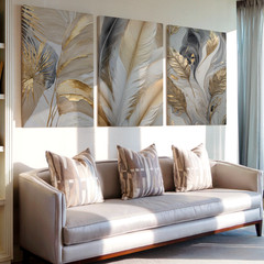 3 Pieces Abstract Feather Leaf Large Wall Art Set for Living Room Set Of 3