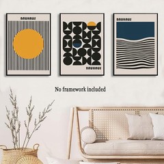 3Pcs Bauhaus Style Wall Art Bohemian Abstract Wall Decor Minimalist Canvas Mi…
