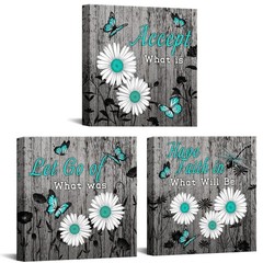 Rustic Daisy Wall Art Teal Grey Inspirational Quotes Canvas Painting Daisy Bu…