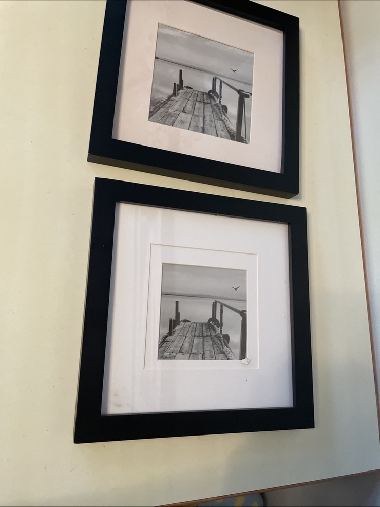 2 Rustic Beach Framed Wall Art: Coastal Wooden Boardwalk Picture Modern Seascap