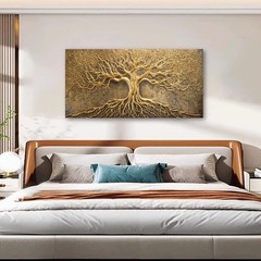 Abstract Textured Gold Tree Canvas Painting Wall Art Mural ,DIY Framed 24″x48″