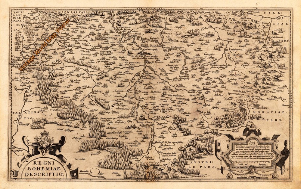 1570s Vintage World Map Old Style Poster Kingdom of Bohemia 24 x35 Inch #044