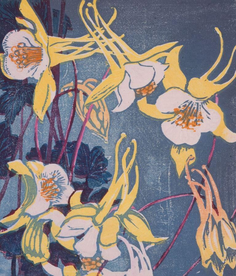 Columbines : Mabel Royds : 1935: woodcut : Archival Quality Art Print