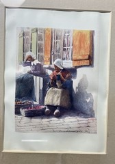 Antique 1912 Mortimer Menpes Print «On the Quay at Pont-Aven» France Framed
