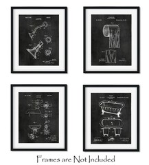 Bathroom Patent Art Prints – 8×10 in. Set of 4 – Restroom Powder Room Wall Decor