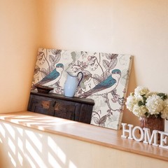 Blue and White Bird Floral Canvas Wall Art Print for Vintage Nature Home Decor