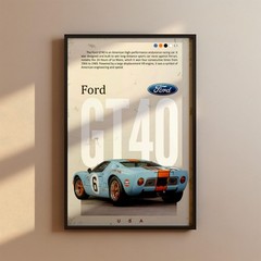 Ford GT40 Poster – Vintage Le Mans Race Car Automotive Wall Art Print