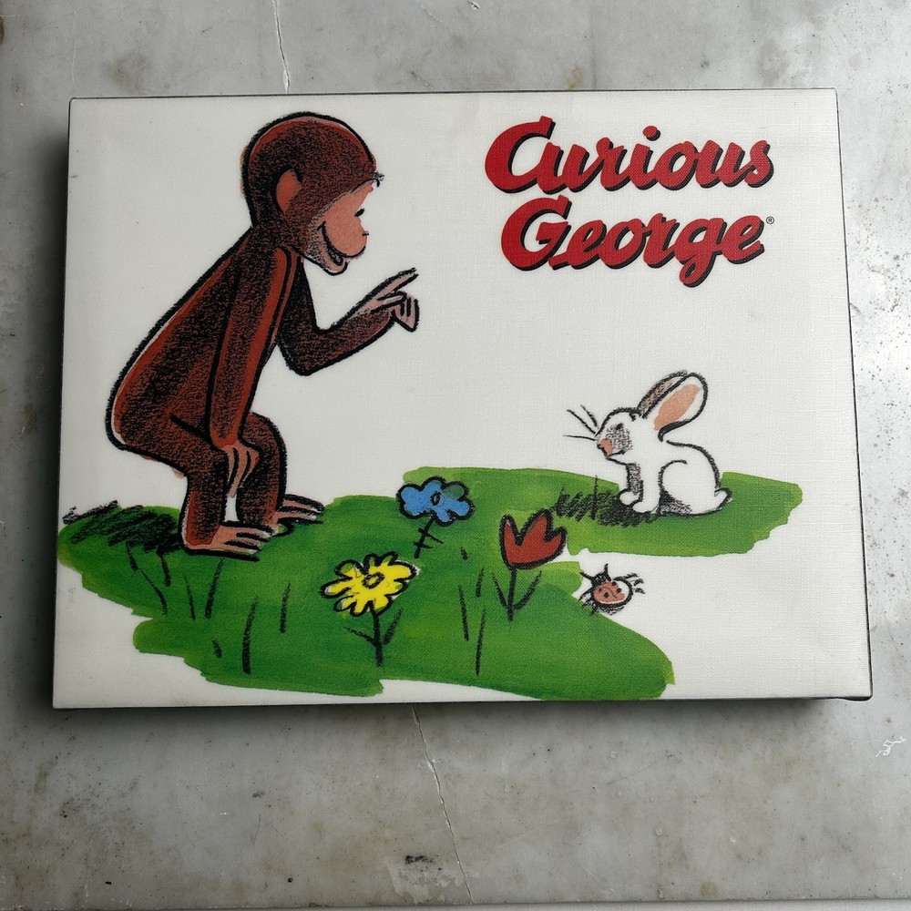 Curious George Monkey Rabbit Canvas Wall Art Picture Print Kids 14×11