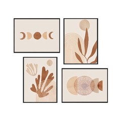 Boho Abstract Wall Art Set (4) – Coral Line Canvas Prints in Frames Living Room