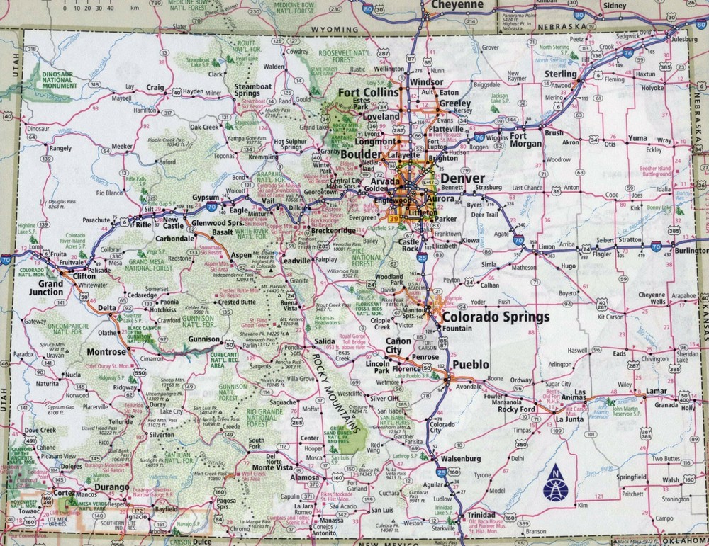 COLORADO STATE ROAD MAP GLOSSY POSTER PICTURE PHOTO PRINT county city