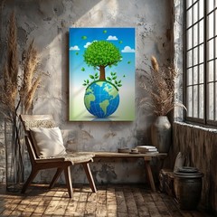 Wall Art Vibrant, Stylized Illustration Of A Lush Green Tree With Canvas Print