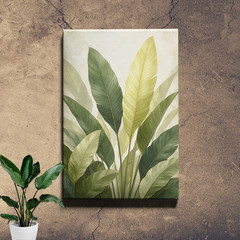 Frameless Abstract Green Leaf Canvas Wall Art Tropical Minimalist Home Decor