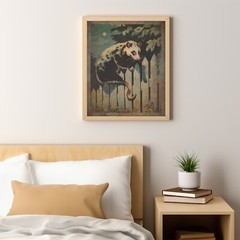 Retro POSSUM Art Poster, Opossum Moon Tree Decor, Celestial Animal Rodent Decor