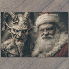 Art Print Krampus Santa Portrait Dark Christmas Gothic Duo Creepy Holiday Oddity