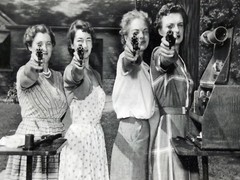 11054.Decor Poster..Vintage Interior wall design.B&W photograph.Women aim at you