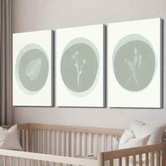 3pcs White & Mint Green Line Accents Wall Art Canvas Unframed/Framed