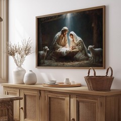 Birth of Christ Nativity Scene | Mary Joseph and Baby Jesus | Christian Wall Art