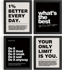 Motivational Inspirational Office Wall Art Decor Prints Set of 4, Black Motivati