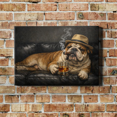 Bulldog Smoking Cigar Funny Animal Canvas Painting Wall Art