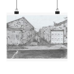 Urban Alley Pencil Sketch Poster | Matte Horizontal Poster
