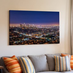 Los Angeles City Skyline Night Lights Canvas Wall Art Urban Landscape Print