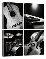 Framed Black and White Musical Instruments Wall Art, 4 Set 8×10 Inch Guitar P…