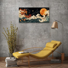 Boho Abstract Canvas Art Print – Colorful Modern Wall Decor 20″x40″ Ready to Han