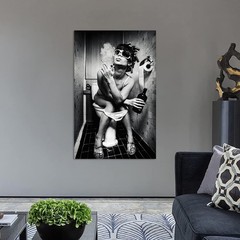 Smoking Girl Sitting in A Toilet Canvas Painting Canvas Wall Art Posters Prints
