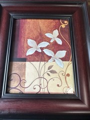 VTG Framed Floral Wall Art Burgundy Wood Frame Cottage Farmhouse Decor