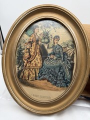 2 vintage Framed Victorian French Fashion Prints La Mode Illustree oval set