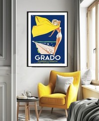 Grado Italy Vintage Travel Poster Beach Scene Art Print Retro Coastal Wall Art