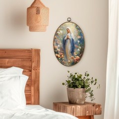 Christian Mother Mary Oval Wall Art, Catholic Mary Framed Canvas Prints Artwo…